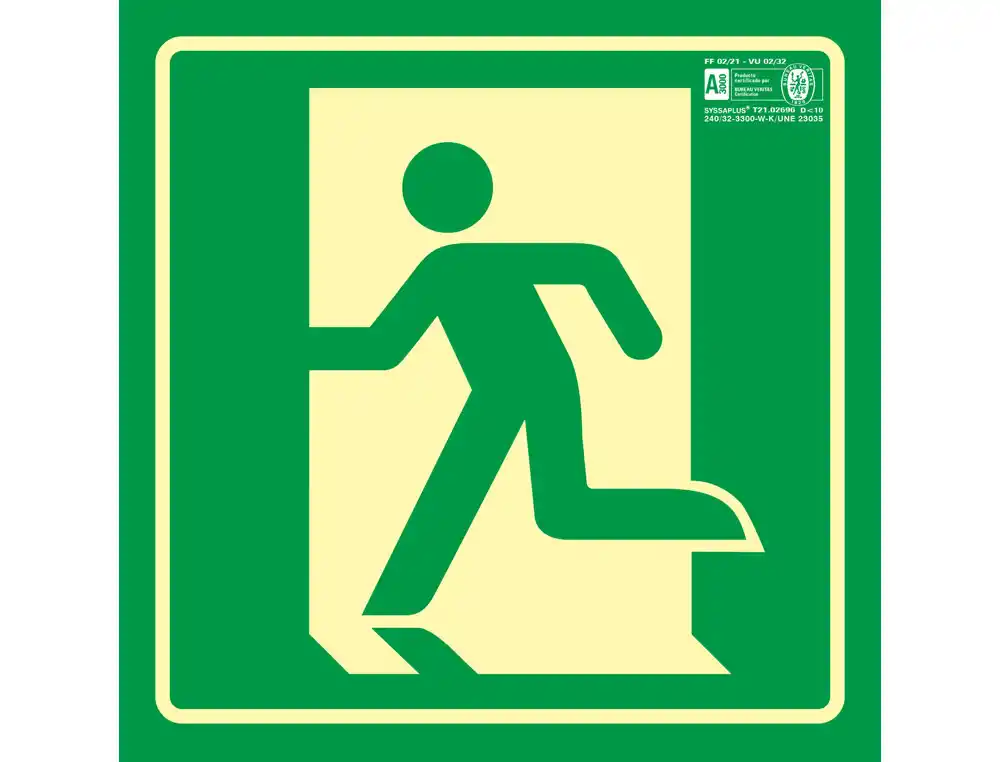 Pictograma Syssa Señal de Salida de Emergencia Izquierda en PVC Fotoluminiscente 210x210 mm