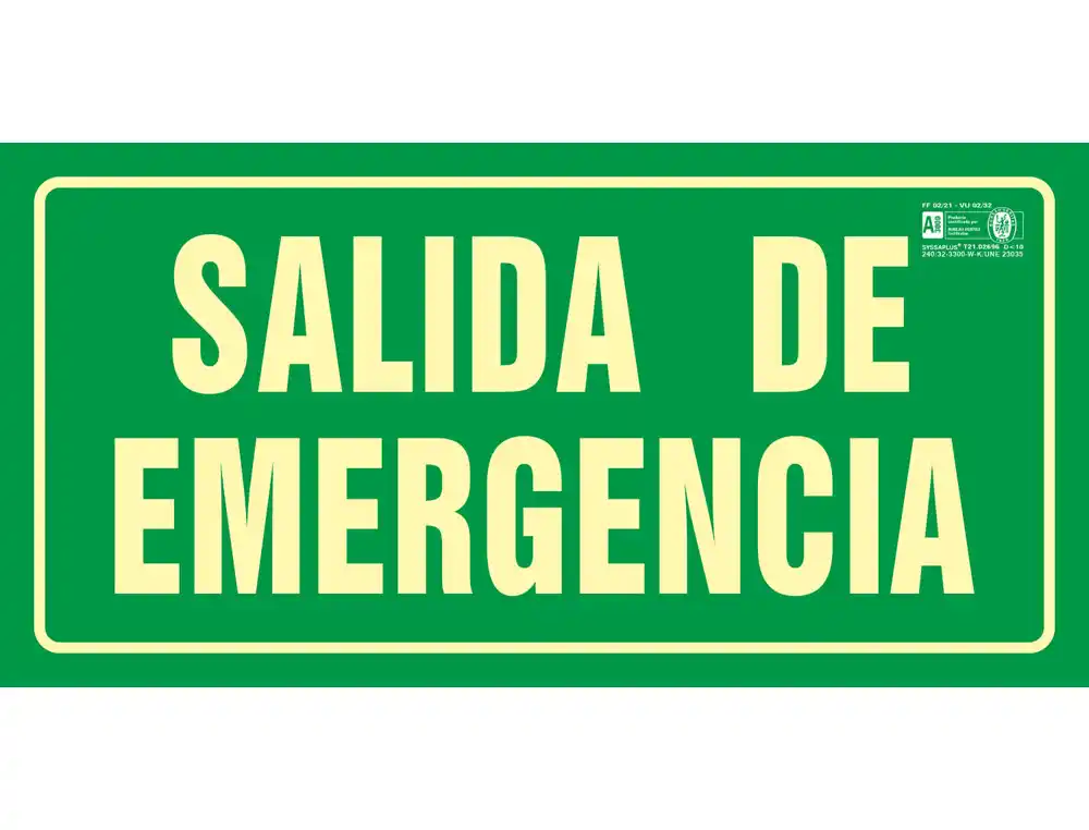 Pictograma Syssa Señal de Salida de Emergencia en PVC Fotoluminiscente 320x160 mm