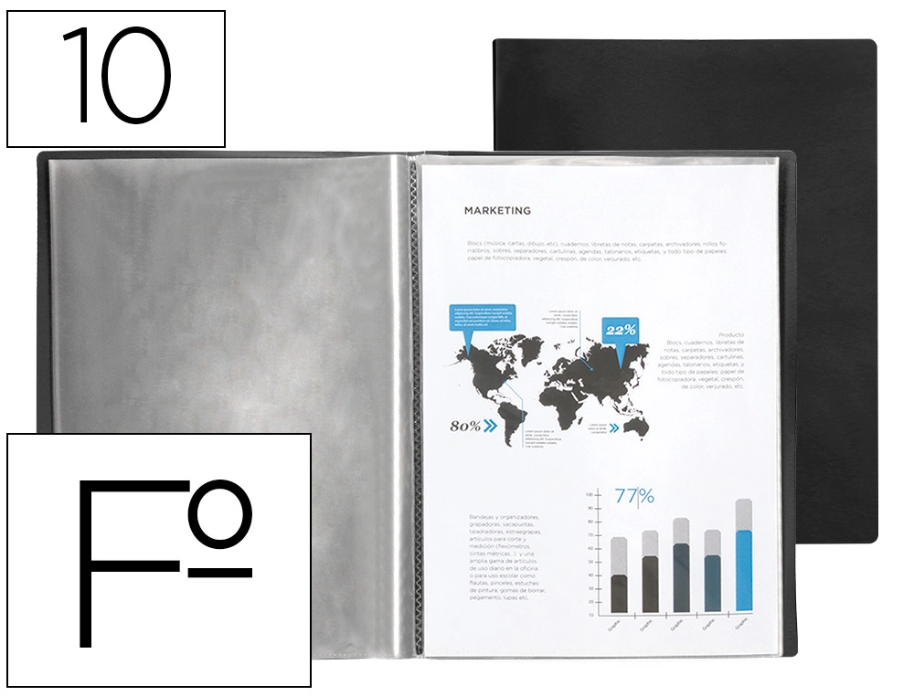 Carpeta Liderpapel Escaparate 10 Fundas PVC Folio Negro
