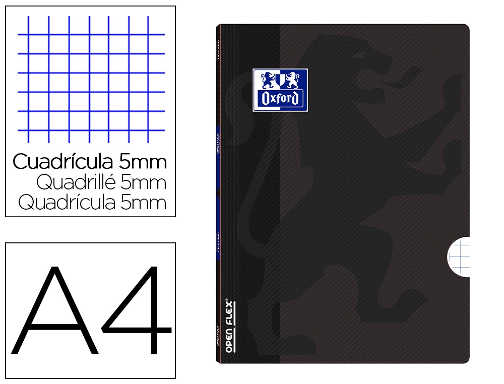 Libreta Escolar Oxford Openflex Tapa Flexible Optik Paper 48 Hojas DIN A4 Cuadro 5 mm Color Negro