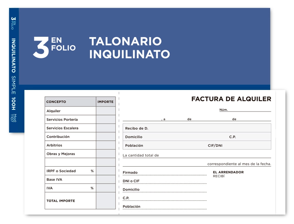 Talonario Liderpapel Inquilinato Tres en Folio 107 con Condiciones