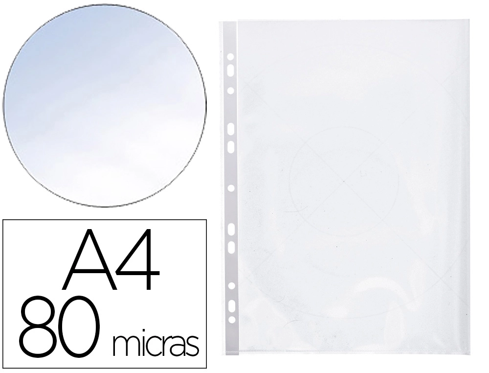 Funda Multitaladro Q-Connect DIN A4 80 Micras Cristal Bolsa de 25 Unidades con Apertura Superior y Lateral Izquierda