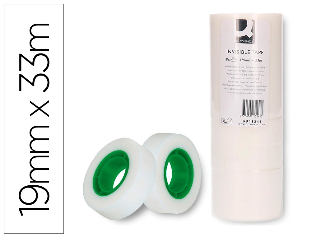 Cinta Adhesiva Q-Connect Invisible 33 mt x 19 mm Pack de 8 Unidades