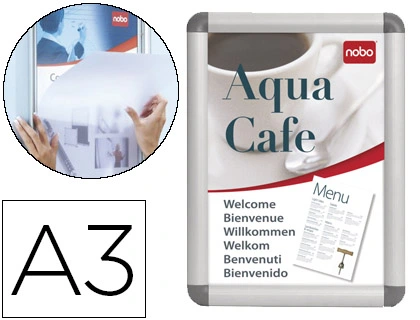 Marco Porta Anuncios Nobo Clipdown DIN A3 Marco de Aluminio con Cantoneras 33,5x45,8x1,7 cm