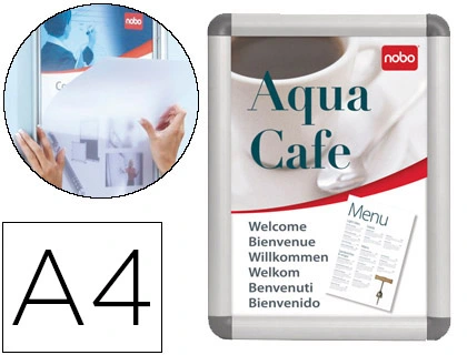 Marco Porta Anuncios Nobo Clipdown DIN A4 Marco de Aluminio con Cantoneras 24,8x37x1,7 cm