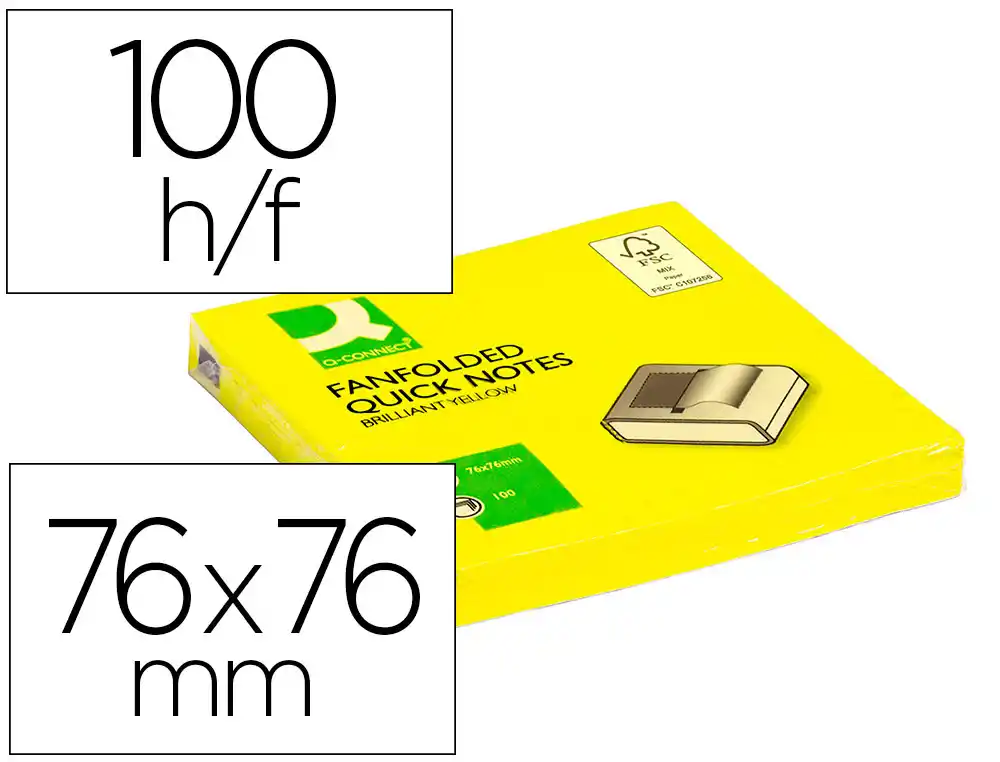 Bloc de Notas Adhesivas Quita y Pon Q-Connect 76x76 mm Amarillo Neon Zig-Zag
