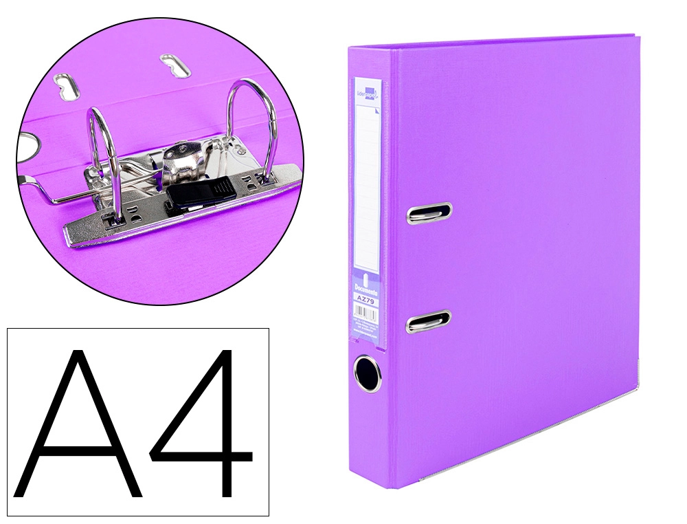 Archivador de Palanca Liderpapel A4 Documenta Forrado PVC con Rado Lomo 52 mm Lila Compresor Metalico