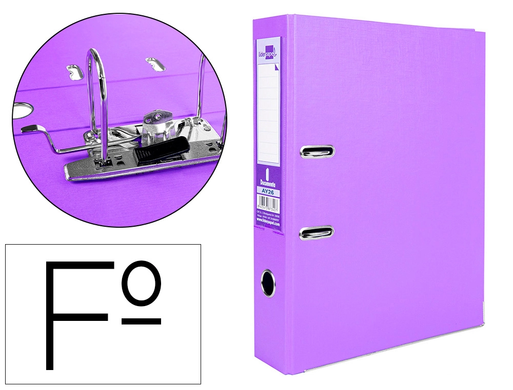 Archivador de Palanca Liderpapel Folio Documenta Forrado PVC con Rado Lomo 75 mm Lila Compresor Metalico
