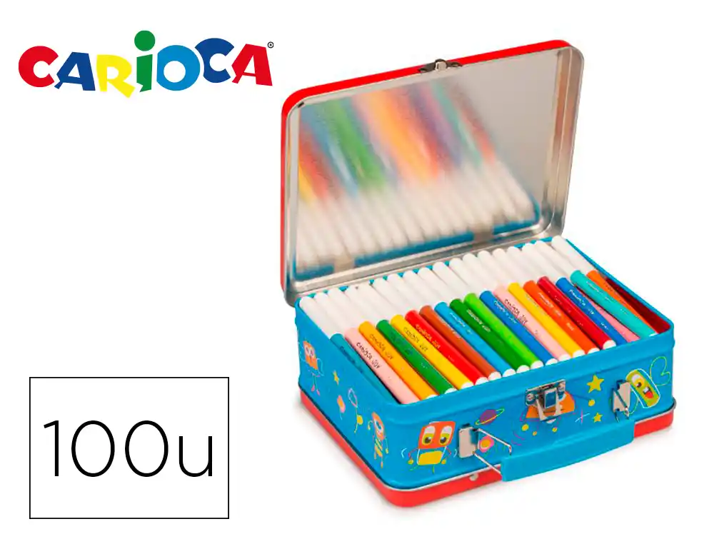 Rotulador Carioca Color Kit Caja Metalica de 100 Unidades Surtidas + Album Colorear