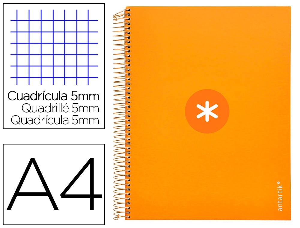 Cuaderno Espiral A4 Micro Antartik Tapa Forrada 120h 90 gr Cuadro 5mm 5 Bandas 4 Taladros Color Mostaza