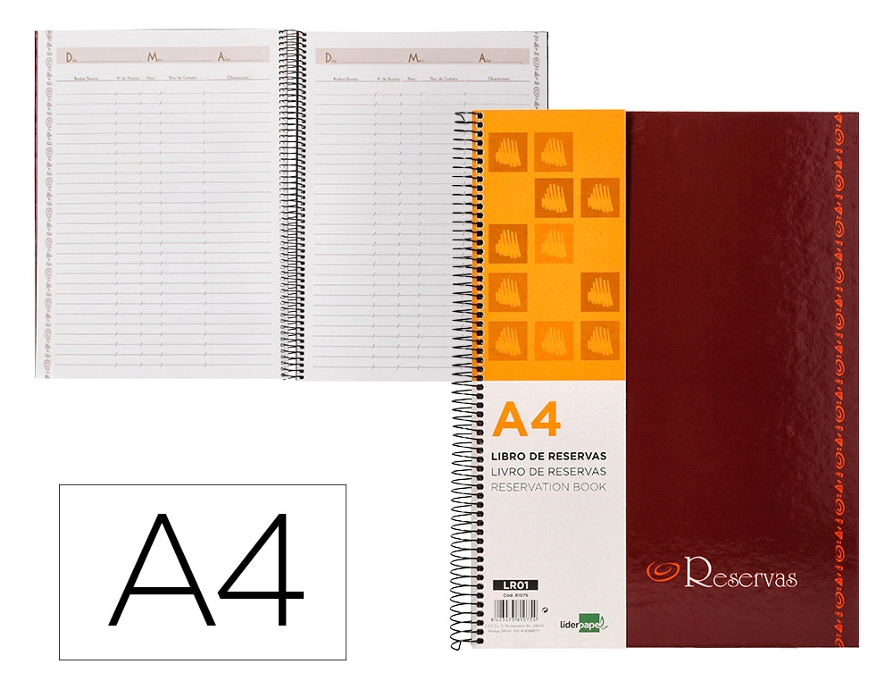 Libro de Reservas Liderpapel Espiral DIN A4 Restaurante 80 Hojas Papel 80 gr
