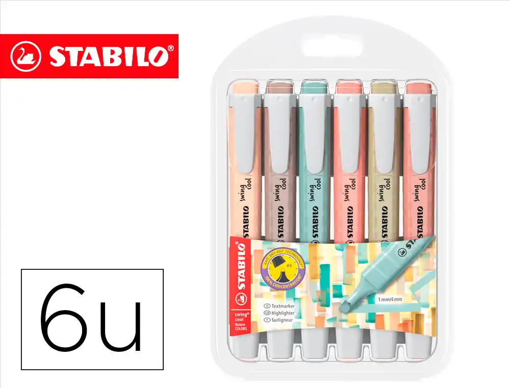 Rotulador Stabilo Fluorescente Swing Cool Nature Colors Estuche de 6 Unidades Colores Surtidos