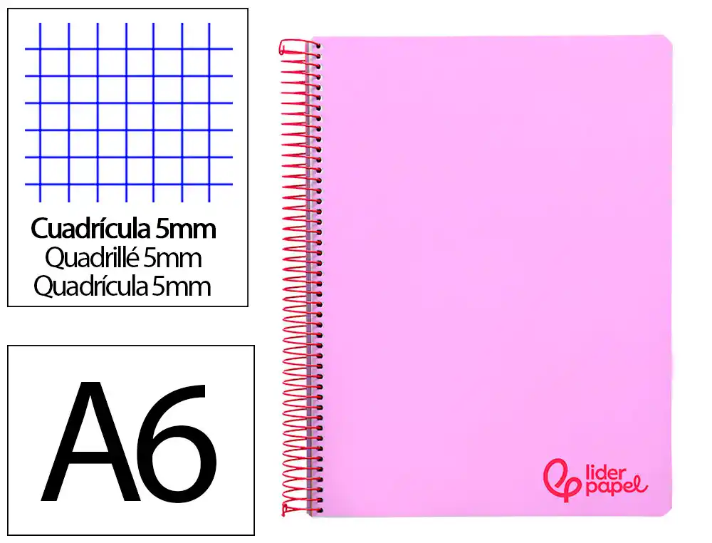 Cuaderno Espiral Liderpapel A6 Micro Wonder Tapa Plastico 120h 90 gr Cuadro 5mm 4 Bandas Color Violeta