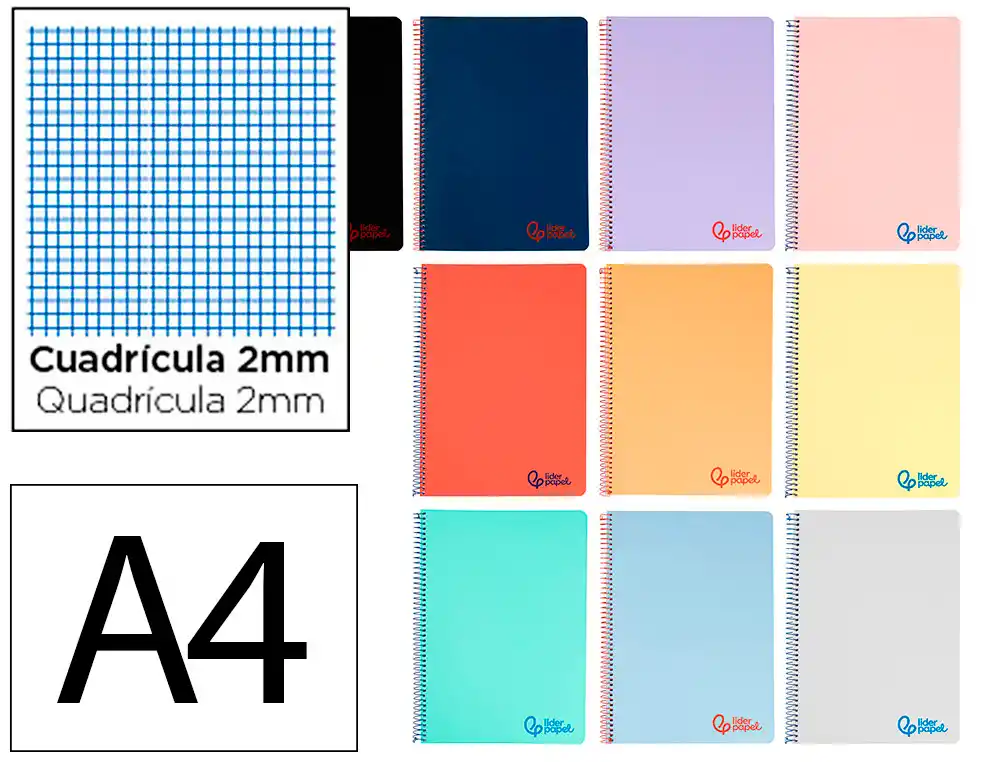 Cuaderno Espiral Liderpapel A4 Wonder Tapa Plastico 80h 90gr Milimetrado 2mm con Margen Colores Surtidos
