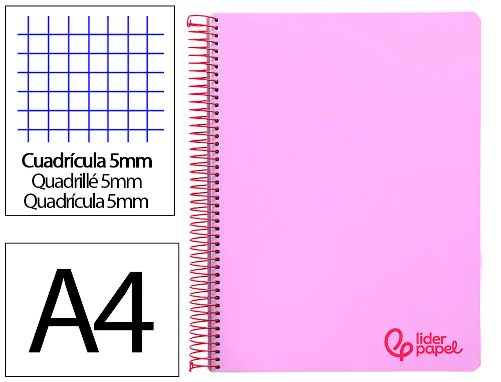Cuaderno Espiral Liderpapel A4 Micro Wonder Tapa Plastico 120h 90gr Cuadro 5mm 5 Banda 4 Taladros Color Lila