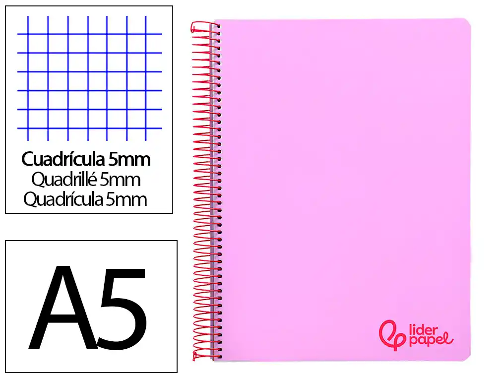 Cuaderno Espiral Liderpapel A5 Micro Wonder Tapa Plastico 120h 90gr Cuadro 5mm 5 Bandas 6 Taladros Color Violeta