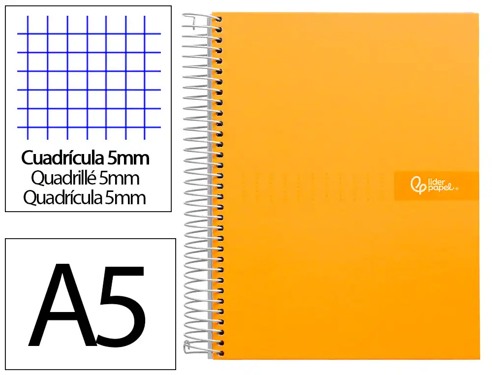 Cuaderno Espiral Liderpapel A5 Micro Crafty Tapa Forrada 120h 90gr Cuadro 5mm 5 Bandas 6 Taladros Color Naranja