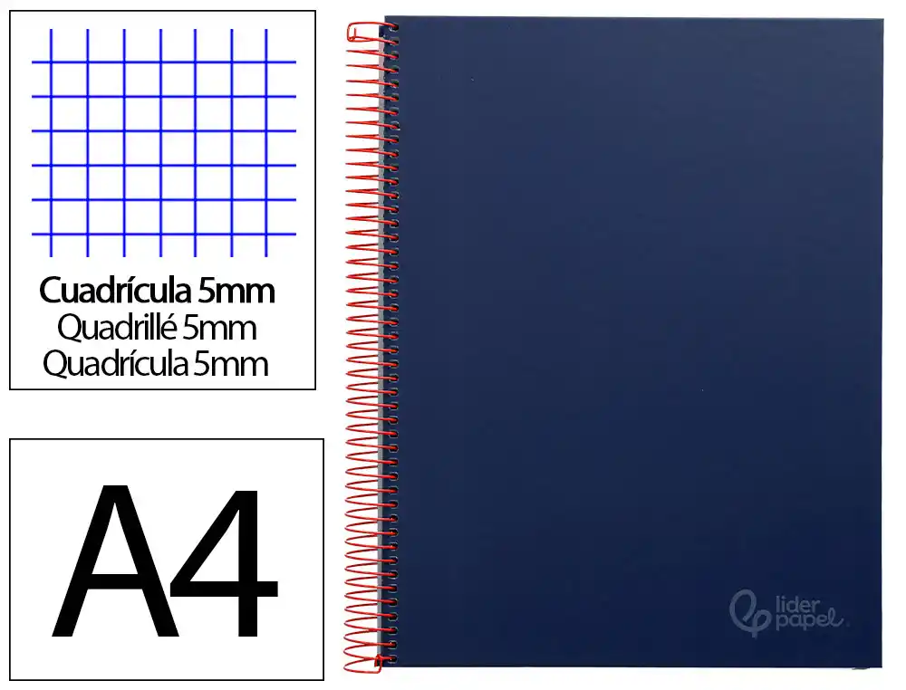 Cuaderno Espiral Liderpapel A4 Micro Jolly Tapa Forrada 140h 75gr Cuadro 5mm 5 Bandas 4 Taladros Color Azul