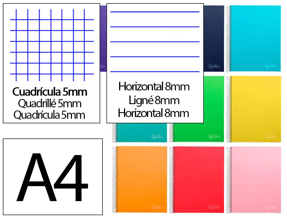 Cuaderno Espiral Liderpapel A5 Micro Jolly Tapa Forrada 140h 75gr Cuadro 5mm 5 Bandas 6 Taladros Colores Surtidos