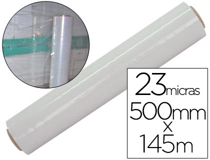 Film Extensible Q-Connect Manual Ancho 500 mm Largo 145 mt Espesor 23 Micras Transparente