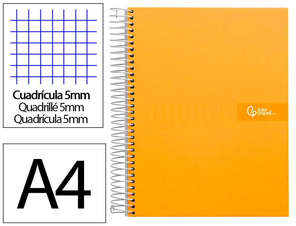 Cuaderno Espiral Liderpapel A4 Micro Crafty Tapa Forrada 120h 90gr Cuadro 5mm 5 Bandas 4 Colores Color Naranja